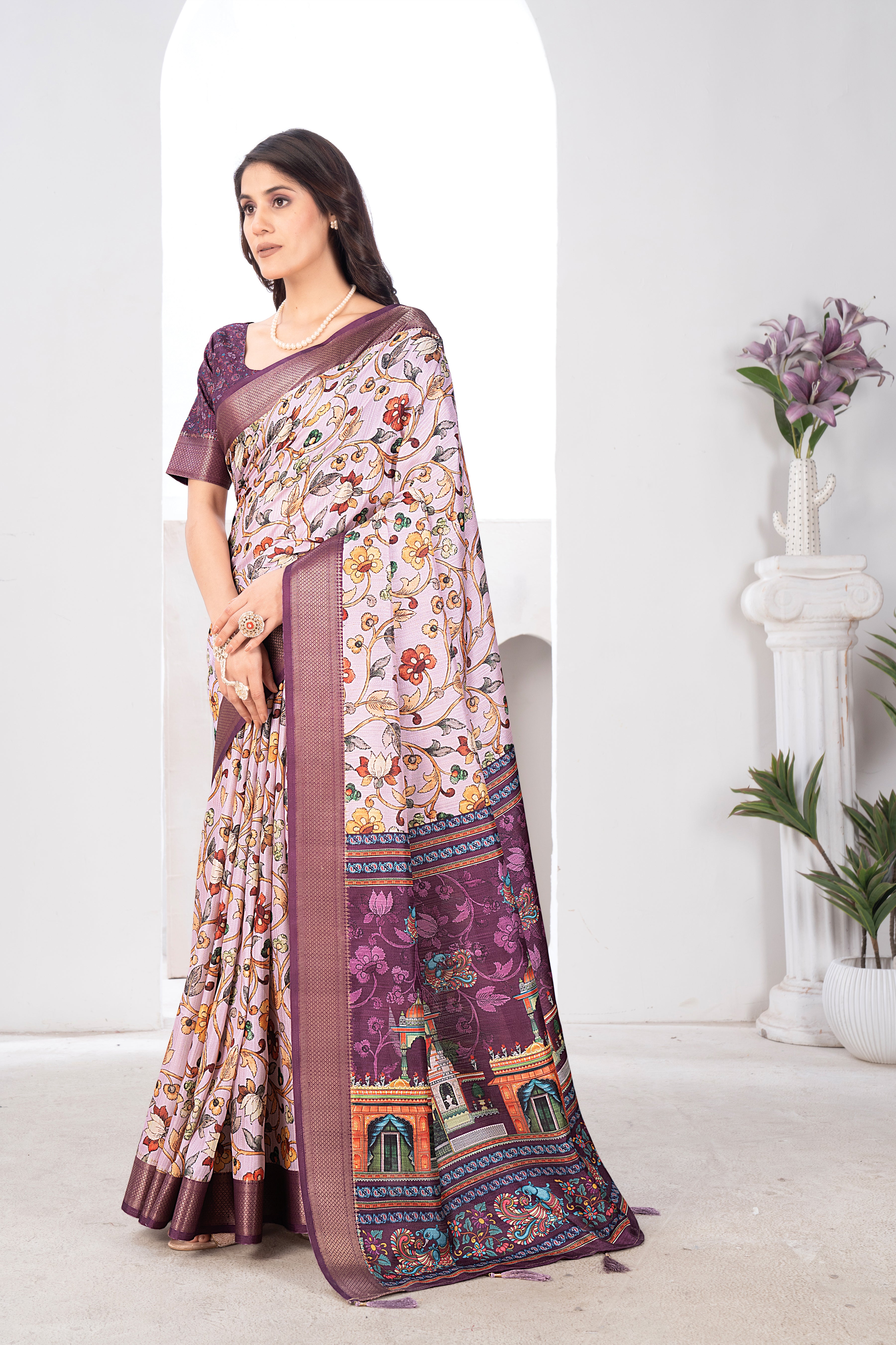 Gajari Bhagalpuri Silk Kalamkari Saree